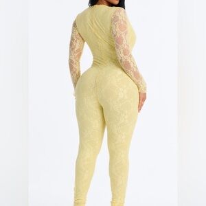 NWT‼️Fashion Nova Butter Yellow Lace Long-Sleeve Jumpsuit 💛
